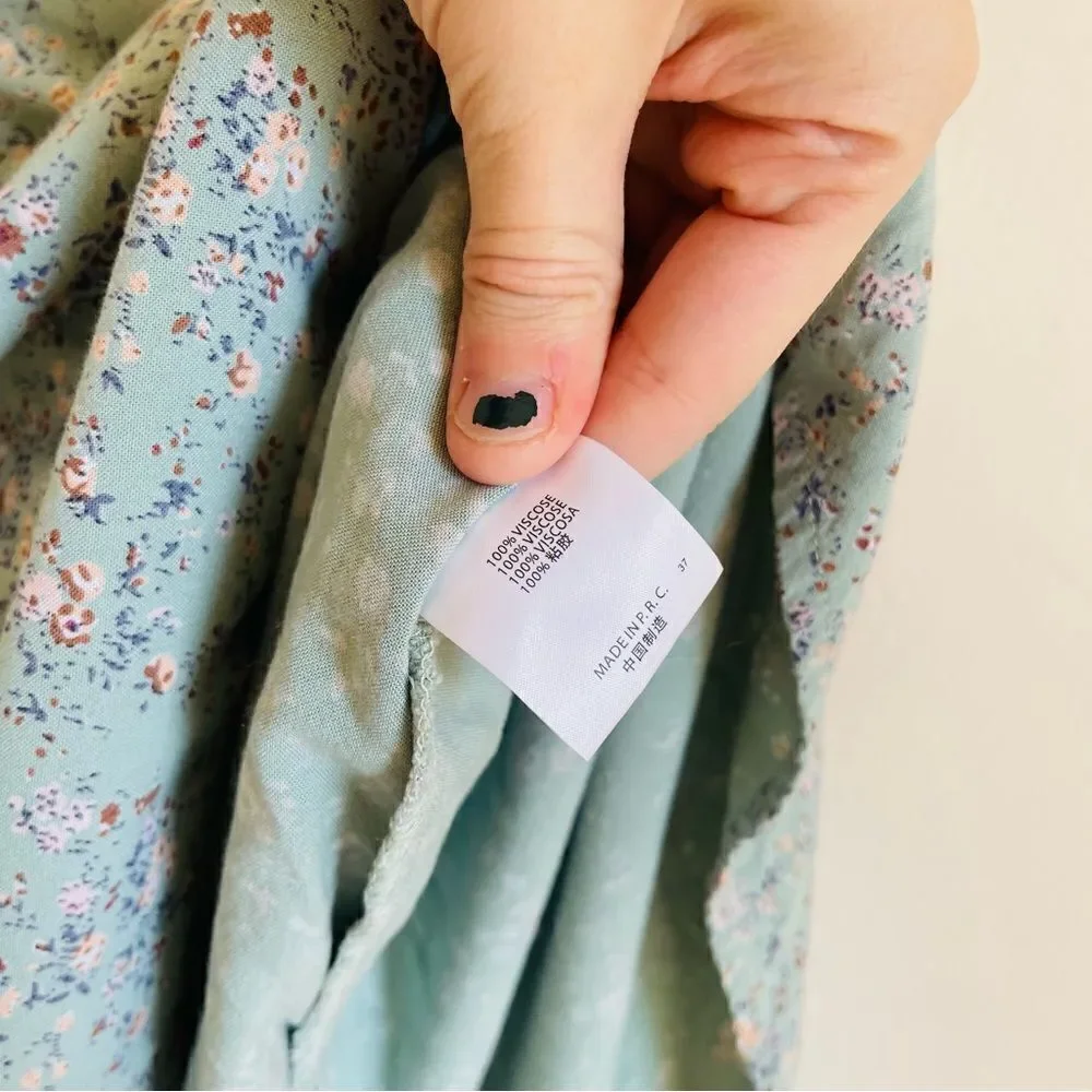 Brandy Melville Green Floral Midi Side Slit Skirt OS